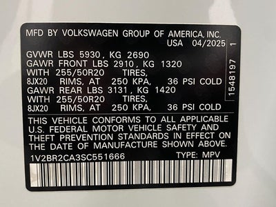 2025 Volkswagen Atlas 2.0T SEL 4MOTION