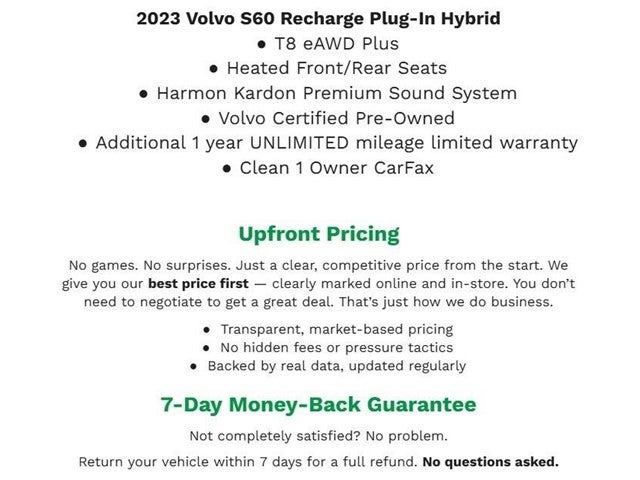 2023 Volvo S60 Recharge Plug-In Hybrid T8 eAWD PHEV Plus Dark Theme