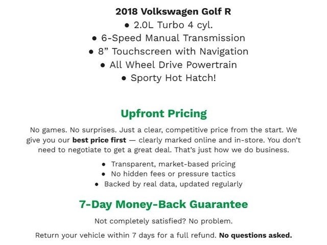2018 Volkswagen Golf R 2.0T Manual w/DCC/Nav