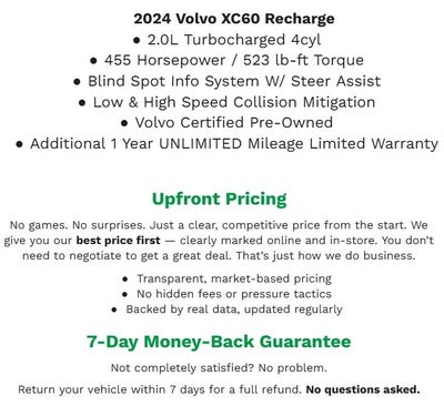 2024 Volvo XC60 Recharge Plug-In Hybrid T8 eAWD PHEV Core Dark Theme