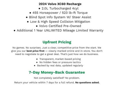 2024 Volvo XC60 Recharge Plug-In Hybrid T8 eAWD PHEV Core Dark Theme