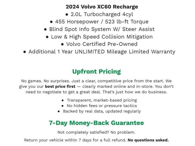 2024 Volvo XC60 Recharge Plug-In Hybrid T8 eAWD PHEV Core Dark Theme